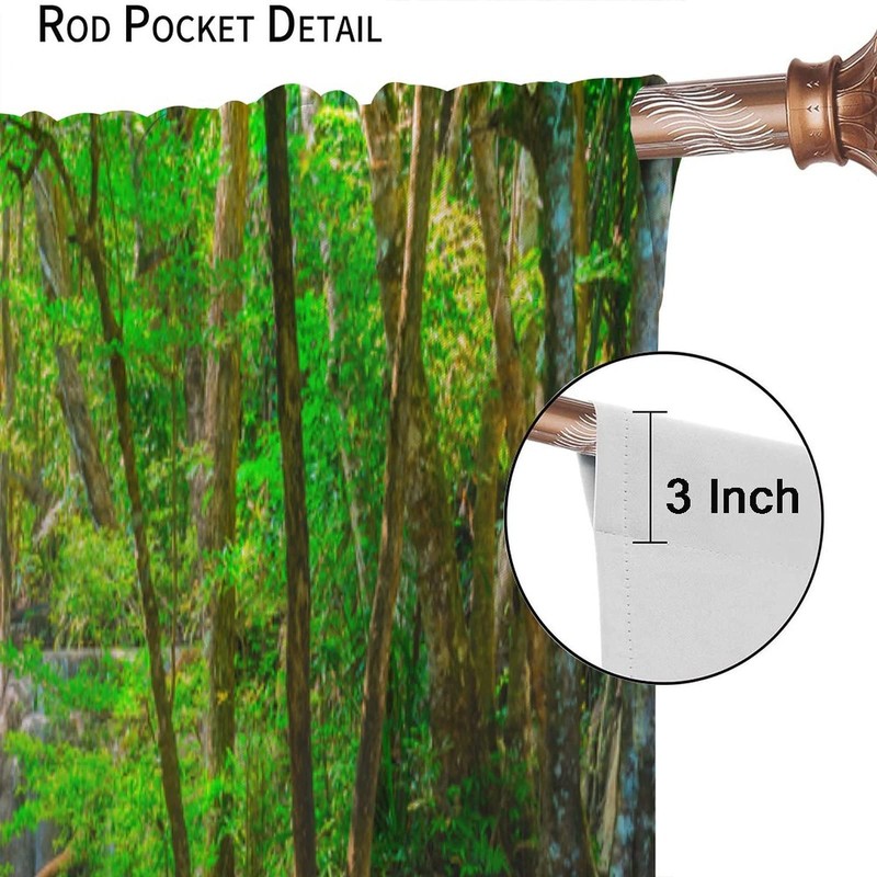 Waterfall Curtains, Spring Forest Nature Landscape Theme Pattern Print, Bedroom