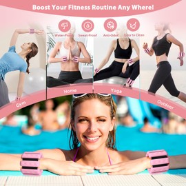 Wrist and Ankle Weights for Women&Men - Adjustable Pilates Weighted Bangles, 2 lbs Weighted Arm Bands Foot Leg Weights for Walking, Yoga, Training, Exercise, Running, Set of 2 (1LB Each) (Pink)