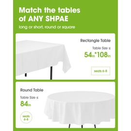 Pureegg Plastic Table Cloth Disposable 12 Pack, 54 x 108 Inch Table Cloths, Party, Picnic, Wedding, Decorative Tablecloths, Rectangle, White Plastic Cover, Leakproof & Sturdy, White