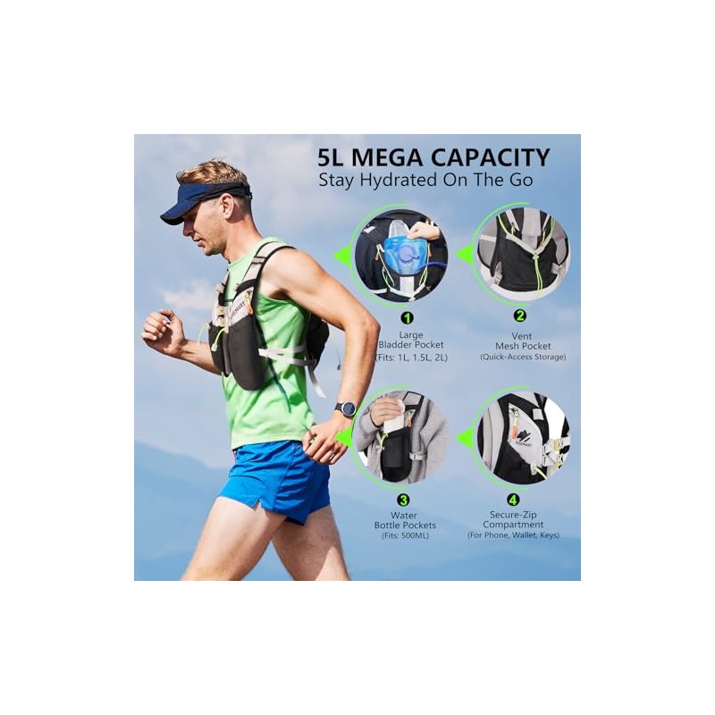 RISEMART Running Vest for Men and Women, Hydration Backpack, Running