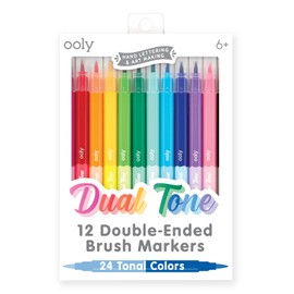 Ooly Dual Tone Double Ended Calligraphy Markers, 12 Brush Tip Markers, 24 Colors, Pens for Writing & Hand Lettering, Dual Tip Calligraphy Pens for All Ages, Back to School Supplies, Acid-Free Ink