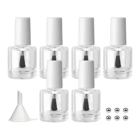 Agidea Empty Nail Polish Bottles with Paddle Brush, 6PCS Empty Glass Clear Refillable Nail Polish Containers Vials with Mixing Balls & Funnels & White Cap for DIY Nail Art Samples (10ML)