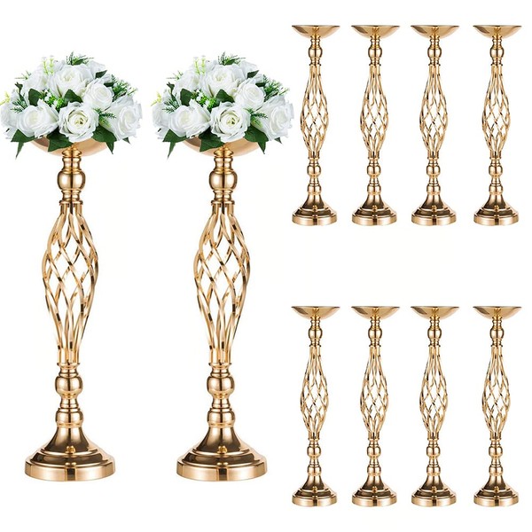 10Pcs Metal Flower Vase, Wedding/ Party Flowers Centerpieces for Table, Tall Candle Holder for Pillar Candle (Rose Gold, 20.5inch-52CM)
