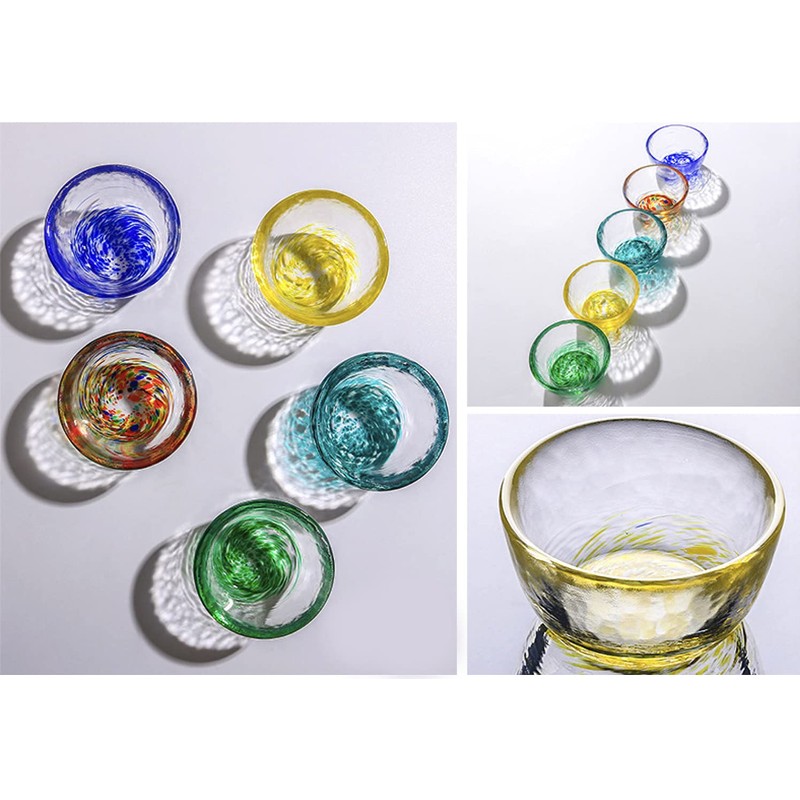 Mozacona 4pcs Colorful Crystal Glass Sake Cups Set,Small Wine Cups,Tea