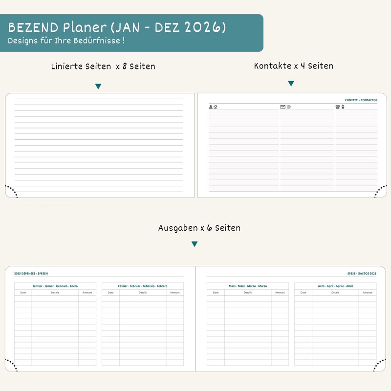 BEZEND Pocket Calendar 2026 Small Landscape Format 9 x 16.5