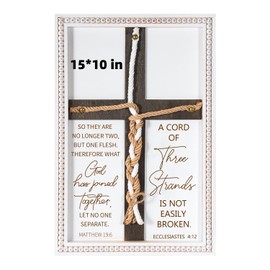 A Cord of Three Strands Wedding Sign 15x10 Inches - Unity Rope Cross Braid for Ceremony with Bible Verses, Rustic Wedding Unity Ideas, Anniversary Religious Marriage Gifts for Couple, Christian