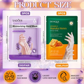 6 Pairs Hand Mask, Hand Care Hand Masks, Moisturising, Moisturising Gloves with Honey Lavender, Gloves Hand Care, Hand Mask for Dry Ageing Cracked Hands