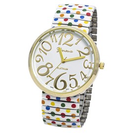 Blekon Collections Women's 41mm Case Polka Dots Design Stretch Band Watch (White)