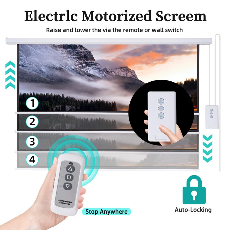 Pull Down Projector Screen Motorized 84 Inch 16:9 HD Electric