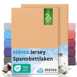 etérea Jersey 2er Set Spannbettlaken 60x120cm - 70x140cm Sand bis 15 cm Höhe - 100% Baumwolle Spannbetttuch Oekotex - Doppelpack Bettlaken 60x120 cm - 70x140 cm - Beige