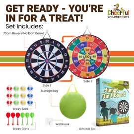 Cheerful Children Toys Jumbo Kids Dart Board XL or XXL, Large Velcro Dart Board Set with Reversible Designs, 16 Sticky Balls & 6 Darts, Indoor & Outdoor Garden Games for Ages 3-8 (Traditional, 73cm)