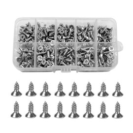 SyiXute Pack of 240 M4 Self-Tapping Screws, 304 Stainless Steel Phillips Screws, 10 mm/12 mm Countersunk Wood Screws with Storage Box for Machines Renovation and Construction