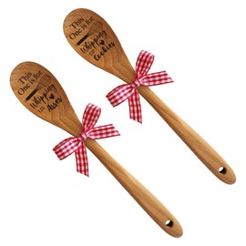 Remifala 2 Pieces Soup Salad Mixing Stir Serving Wooden Spoon with Funny Sayings for Cooking, Gifts for Chef Mom Grandma Wife Friends Christmas Birthday Thanksgiving Day Stocking Stuffers Gift Decor