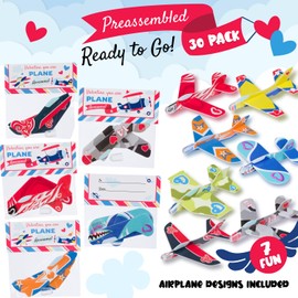 Funeta 30-Pack Valentine’s Day Gifts for Kids, Valentine’s Day Cards for Kids School, Foam Airplane Valentines for Classroom Exchange Party Favors Toy