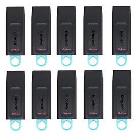PSA COMPUTO Y PAPELERIA Kit 10 USB 64gb Data Traveler Exodia Color Negro Diseño Práctico con Anillo Azul Rendimiento USB 3.2 Generación 1 Transferencias Rápidas