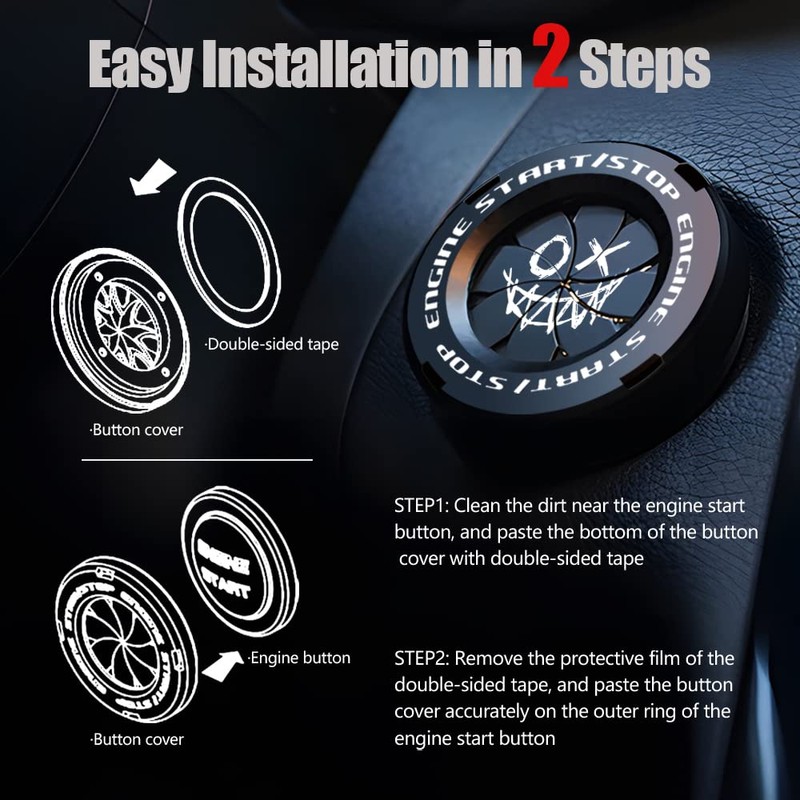 Tybasthe Rotary Push Start Button Cover, Evil Smiley Car Accessories