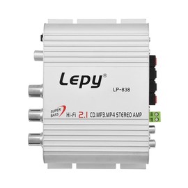 Mini 2 Channel HiFi Stereo Bass Audio Power Amplifier 15W + 15W Digital Indoor/Outdoor Amp for Car Motorcycles Boat (Silver)