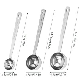 Hwtcjx Pack of 3 Coffee Spoons, Measuring Spoons, 5 ml, 15 ml, 30 ml Coffee Dosing Spoons, Coffee Spoons, Stainless Steel Coffee Spoons with Long Handle, Reusable, Round Coffee Spoon for Measuring