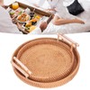2PCS Hand Woven Rattan Tray Round Serving Tray Tea Fruit