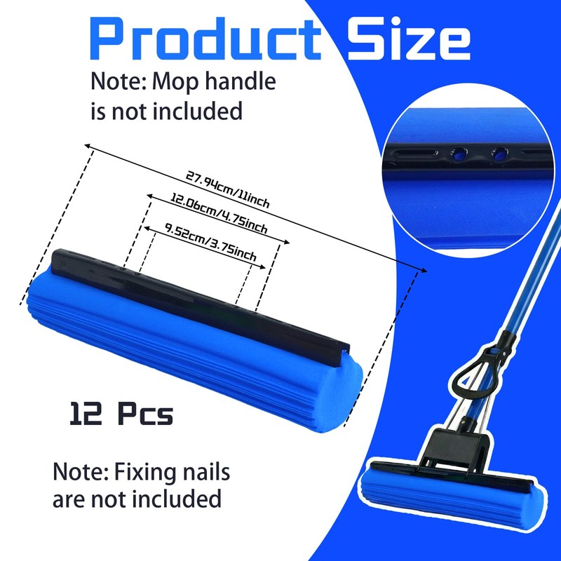 12 Pcs Roller Mop Refill Blue PVA Sponge Mop Head