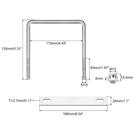 sourcing map U Bolts U Bolts M10 x 113 mm x 135 mm Square U Shackle Bolt 304 Stainless Steel U-Bolts with Nut Plate Bracket Clamp Fence Attachment for Roof Box Car Pipe Towing