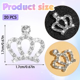 FdcLixuvol 20 PCS Crown Charms, Rhinestone Crown Stickers Metal Mini Bling Tiny Charms for Crafts Jewelry Making Key Chain Glitter Clothes Pins for DIY Crafts Earrings Necklace Decoration (Silver)