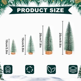 KEYIDO 4 PCS Mini Christmas Tree Ornaments Christmas Decor Bottle Brush Christmas Trees Small Artificial Tiny Xmas Tree Little Miniature Wooden Home Table Christmas Decorations