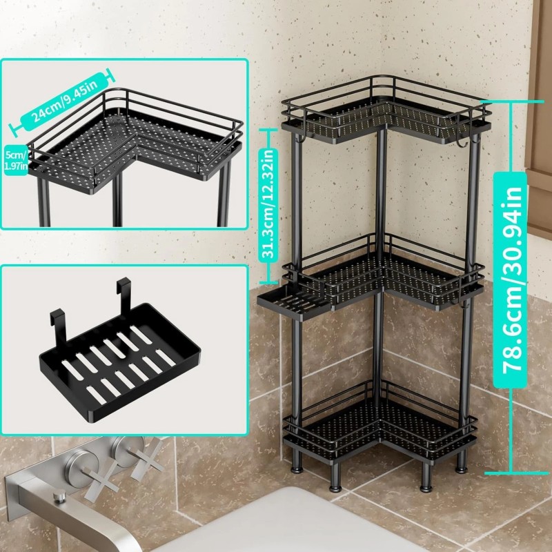 HapiRm Corner Shower Caddy Standing - 3 Tier Organizer 3-tier,