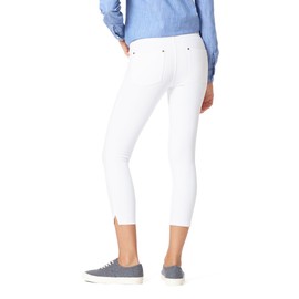 HUE Women's Ankle Slit Essential Denim Capri Leggings with Pockets, White, Large