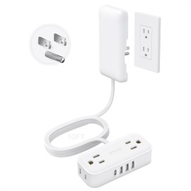 TROND Flat Plug Power Strip with Outlet Cover - 10ft Flat Extension Cord Outlet Extender Concealer with 4 AC 4 USB Ports, Fit Standard Size Wall Plate for Kitchen Home Office to Hide Messy, White