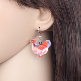 LONYOO Acrylic Rooster Hen Chicken Earrings Farm Animals Drop Dangle Jewelry Chicken Gifts for Women Girls Charmas (Pink)