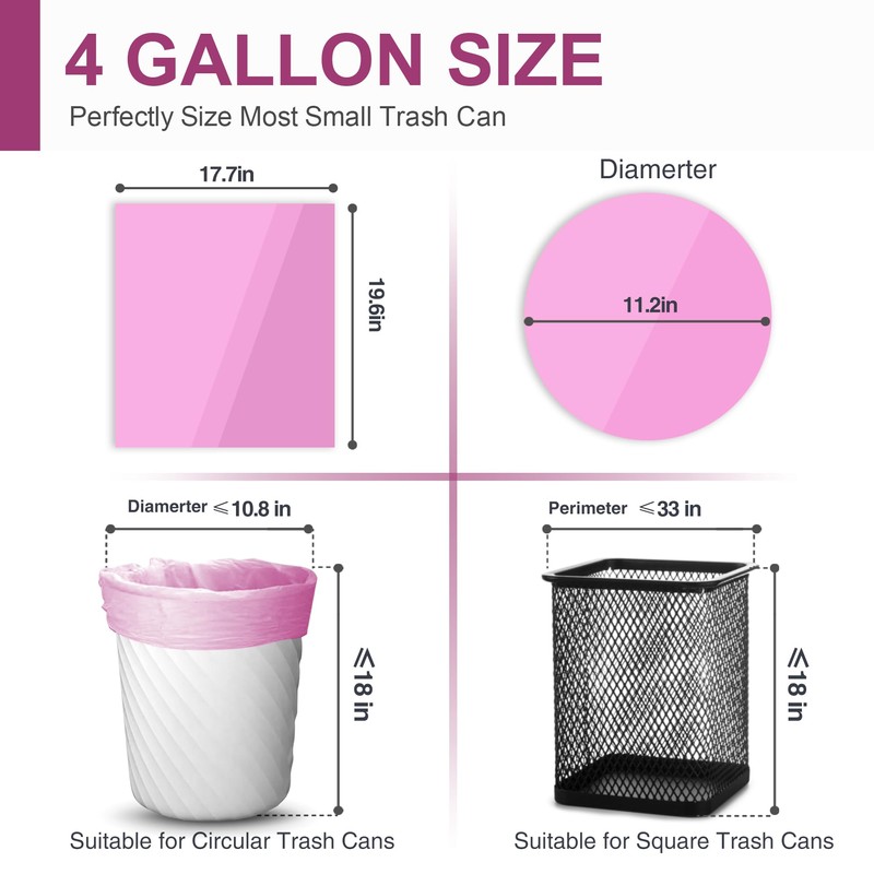Charmount Small Trash Bags Bathroom, 4 Gallon Garbage Bags for