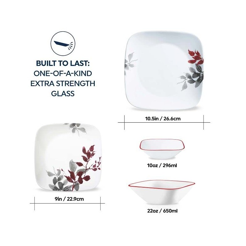 Corelle Kyoto Leaves 16pc, Service for 4, Dinnerware Set, 8