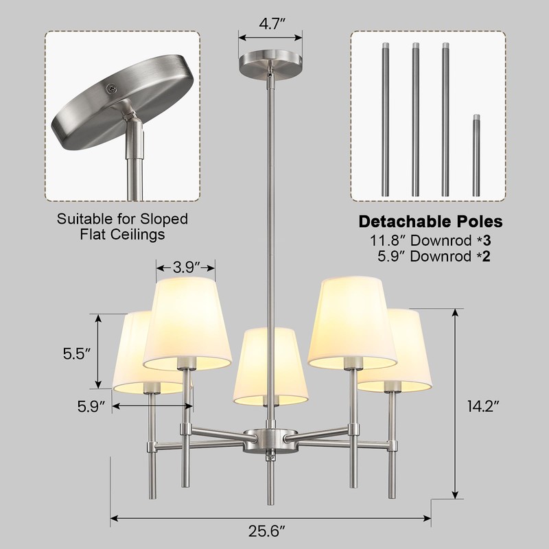 RUIYEY Dining Room Chandeliers Light - 5-Light Brushed Nickel Modern