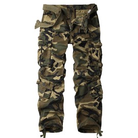 AKHIKING Men's Camo BDU Cargo Tactical Ripstop Casual Lightweight Baggy Combat 100% Cotton Pants with 8 Pockets(No Belt) 36