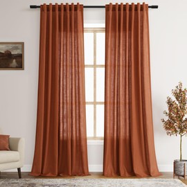 Extra Long Curtains 120 inch Length 2 Panels Back Tab Terracotta Curtains Rustic Farmhouse Boho Fall Decor Brick Burnt Orange Semi Sheer Linen Curtain 120 inches Long for Floor to Ceiling Window 10 Ft