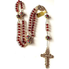 elegantmedical handmade ladder to heaven red agate & enamel beads catholic rosary crucifix necklace box
