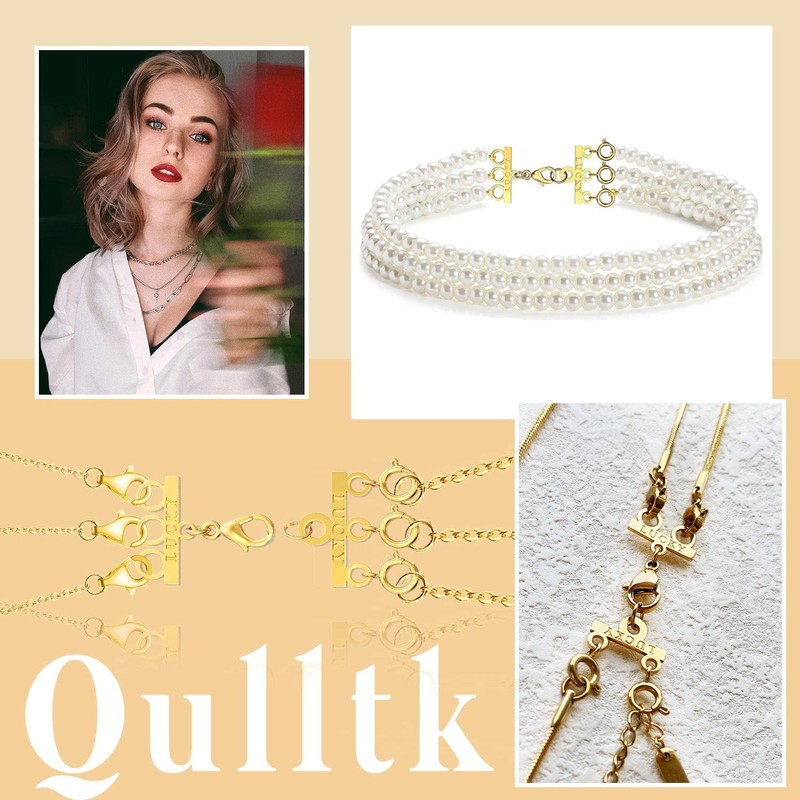 Qulltk Multi Necklace Layering Clasps, Gold and Silver Necklace Connectors