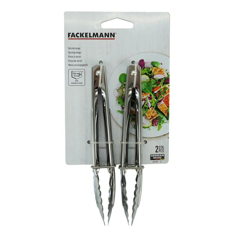 FACKELMANN Stainless Steel Kitchen Tongs, Set of 2 with Locking