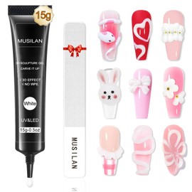 3D Nail Gel - Nail Art Sculpting Gel Glue for Nails Tips,Molding, Drawing, Nail Charms & Gems, Chrome Powder and Rhinestone Design No Wipe,UV Curing Needed Salon & DIY Use(White Sculpting Gel)