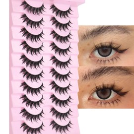 AUGENLI Manga Lahes Wispy Natural Lashes Look Clear Band False Eyelashes Natural Flared Cat eye Eyelashes False Eye Lashes Soft Fluffy Lash 10Pairs (CJX13)