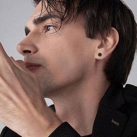 Men's Norse Viking Rune Earrings S925 Sterling Silver Norse Viking Rune Ear Stud Earrings Viking Stylish Hip Hop Street-Wear/Punk Look for Men Women-Black Onyx, 9.5 x 9.5 mm, Sterling Silver, No