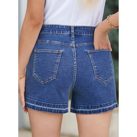 Dokotoo Women Jean Shorts Fashion Stretchy High Waisted Straight Leg Frayed Raw Hem Casual Denim Shorts with Pockets,Ashleigh Blue 80