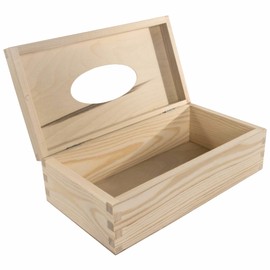 WooDeeDoo Rectangular Wooden Tissue Box Holder with Hinged Lid - Unfinished Pine Tissue Dispenser for Loose Tissues Bathroom Office Bedroom Refill-Style Container - 25.5 x 13 x 8.5 cm