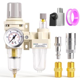 TAILONZ PNEUMATIC 1/4 Inch BSP Air Filter Pressure Regulator Water/Oil Separator Combo (0-1MPA), Air Tool Compressor Filter with Pressure Gauge AC2010-02 (Manual Emptying)