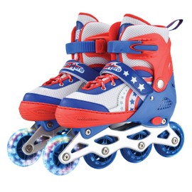 Rugged Racer Roller Blade Inline Skates with LED Light up Wheels - Adjustable in 3 Sizes Roller Skates for Kids - Suitable for Kids Aged 6 Years and Up, RWB