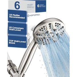 6-Mode High Pressure Handheld Shower Head Set, Consumer Reports Recommended HOPOPRO High Flow Hand Held Showerhead with 59 Inch Hose Bracket Teflon Tape Rubber Washers
