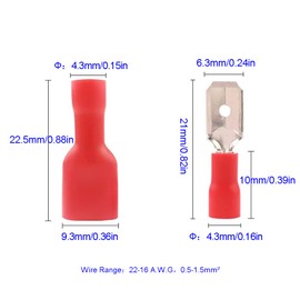 Ruidee 100PCS 22-16 AWG Insulated Male/Female Wire Connectors Spade Terminal Electrical Wire Crimp Connectors (Red/UPSH)