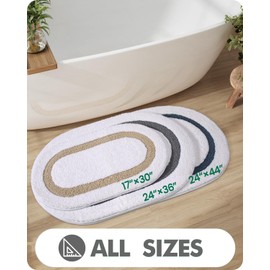 LUMI Bath Mats for Bathroom Non Slip, Premium Super Water Absorbent Bathroom Rugs, Ultra Soft, Machine Washable Oval Bath Mats for Bathroom, Bathtub, Bedroom, 24"x44", White and Grey