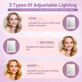 Travel Makeup Mirror with Lights, Rechargeable Portable Folding Compact Mirror, Lighted Makeup Mirror with 72 LEDs 3 Color Light Modes, Dimmable Touch Screen LED Vanity Mirror with Lights-05